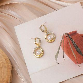Faux Pearl Rhinestone Hoop Dangle Earring 1 Pair - Gold - One Size