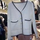 Long-sleeve V-neck Single-breasted Slim Fit Cardigan