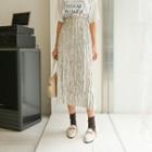 Paperbag-waist Crinkled Velvet Maxi Skirt