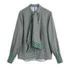 Long-sleeve Tie-neck Retro Print Blouse