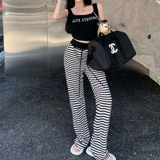 Lettering Crop Tank Top / Striped Wide Leg Pants