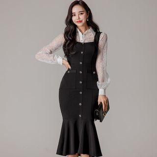 Set: Blouse + Midi Mermaid Overall Dress