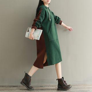 Color Block Side Slit Hoodie Dress
