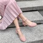 Round Toe Ankle Strap Low Heel Dorsay Sandals
