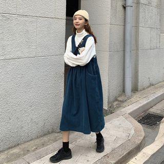 Mock-neck Top / Corduroy Midi A-line Overall Dress