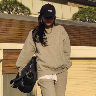 Banded-cuff Fleece-lined Oversized Sweatshirt