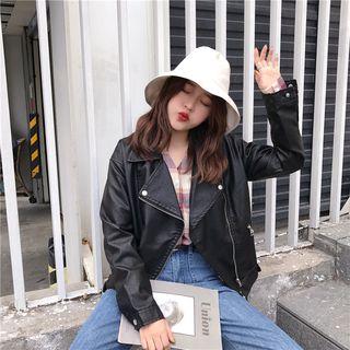 Faux Leather Long-sleeve Jacket