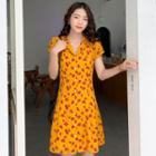 Short-sleeve Floral Print A-line Shirt Dress