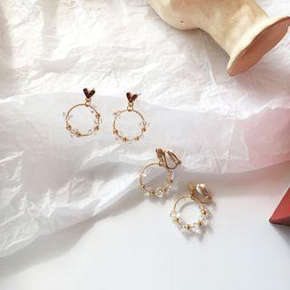 Rhinestone Heart Faux Pearl Alloy Hoop Dangle Earring