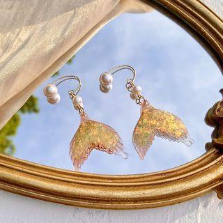 Resin Mermaid Tail Faux Pearl Dangle Earring 1 Pair - Earrings - Gold - One Size