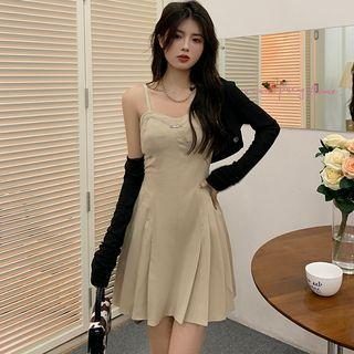 Spaghetti-strap Pleated A-line Dress / Cropped Cardigan (various Designs)