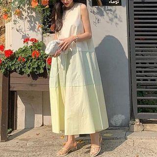 Sleeveless Color Block Midi Shift Dress Light Green - One Size
