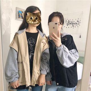 Mock Two-piece Lettering Hooded Zip Jacket