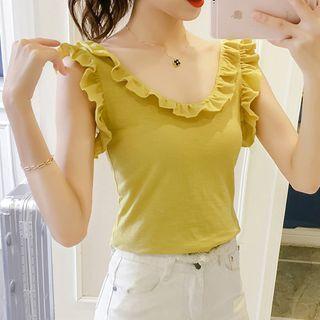 Ruffle Trim Scoop-neck Tank Top