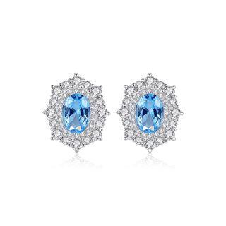 Sterling Silver Elegant Shining Geometric Stud Earrings With Blue Cubic Zirconia Silver - One Size