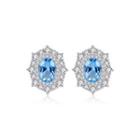 Sterling Silver Elegant Shining Geometric Stud Earrings With Blue Cubic Zirconia Silver - One Size