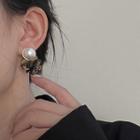 Faux Pearl Flower Earring 1 Pair - Silver Stud - Black & Khaki - One Size