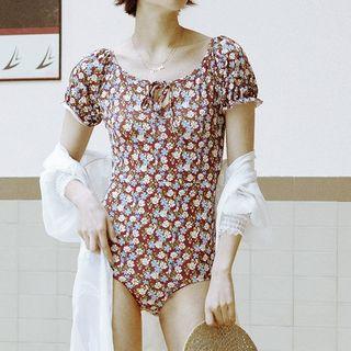 Set: Floral Print Swimsuit / Cover-up