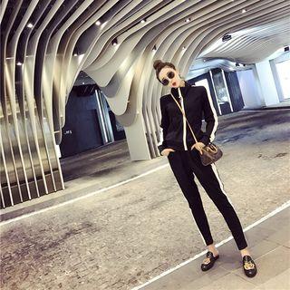 Set: Two-tone Zip-up Jacket + Harem Pants