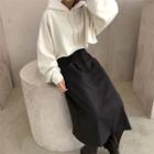 Long-sleeve Plain Hooded Cropped Pullover