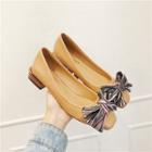 Faux Leather Striped Bow Low Heel Pumps