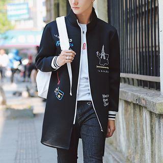 Printed Stand Collar Long Jacket