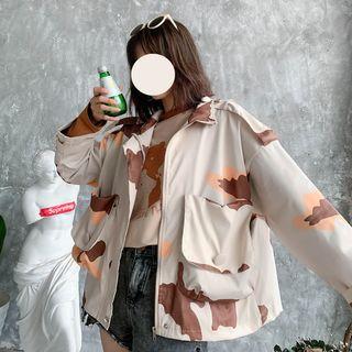 Camouflage Pocket Detail Zip Jacket Khaki - One Size