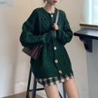 Twist Knit Cardigan / Plaid A-line Skirt