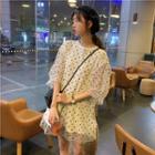Mock Two-piece Bell-sleeve Dotted Mini Dress