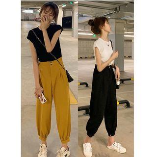 Cap-sleeve T-shirt / Cropped Harem Pants