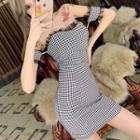 Cold Shoulder Check Mini Sheath Dress