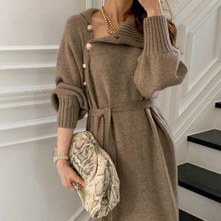 Long-sleeve Asymmetrical Knit Dress