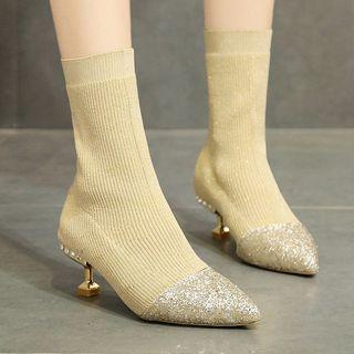 Pointed Kitten Panel Mid-calf Boots