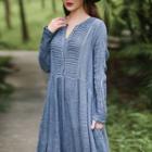 Long-sleeve Henley Midi A-line Dress