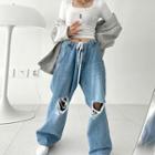 Low-rise Wide Leg Ripped Jeans