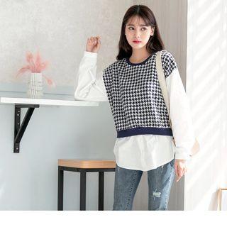 Houndstooth Panel Mock Two Piece Top