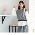 Houndstooth Panel Mock Two Piece Top