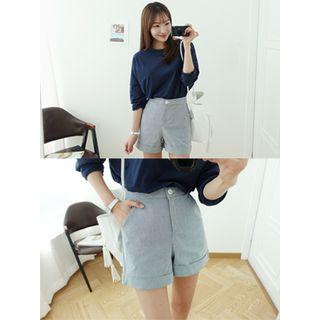 Turn-up Hem Striped Shorts