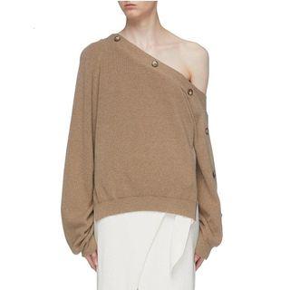 One Shoulder Long Sleeve Button Front Sweater