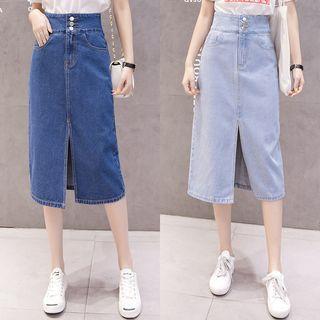 Midi Slit Denim A-line Skirt
