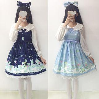Sleeveless Print A-line Dress / Headpiece / Shirt
