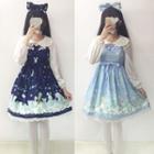 Sleeveless Print A-line Dress / Headpiece / Shirt