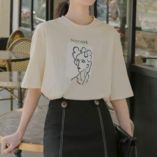 Face Print Short-sleeve T-shirt Almond - One Size