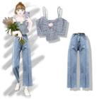 Bow Camisole Top / Washed Wide Leg Jeans