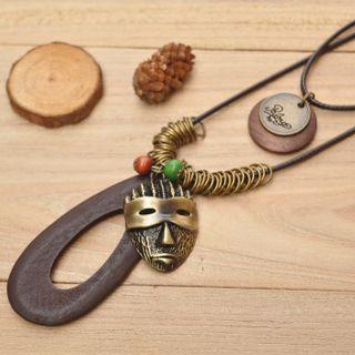 Face Mask Alloy Pendant Cord Necklace