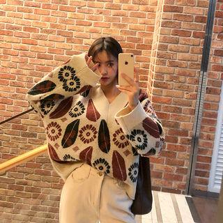 V-neck Pattern Wool Blend Sweater