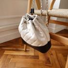 Two-tone Quilted Bucket Bag Ivory & Black - One Size
