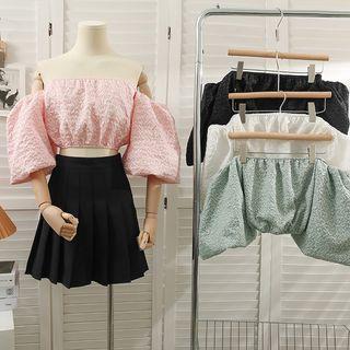 Embossed Off-shoulder Crop Top