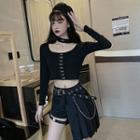 Cropped T-shirt With Choker / Asymmetrical Pleated Mini Skirt / Shorts / Belt