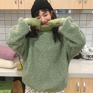 Turtleneck Faux Shearling Pullover